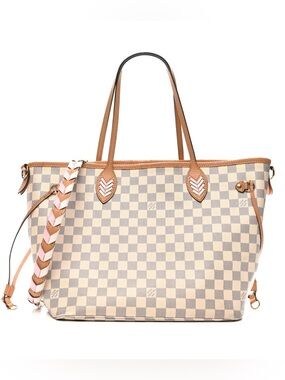 Louis Vuitton Damier Azur NeverfuL MM Pink & White Braided Strap Limited Edition